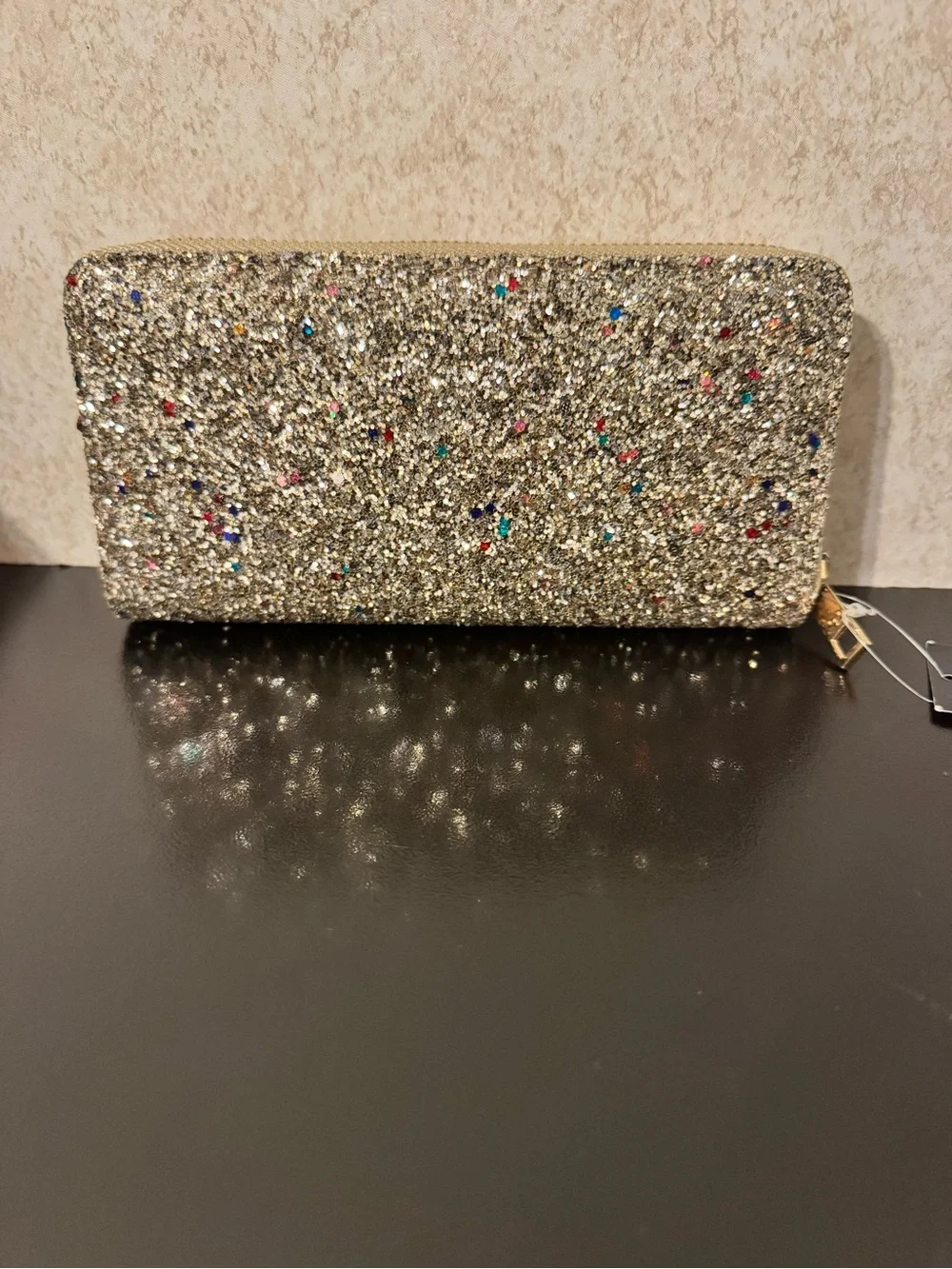 Victoria Leland Glitter Evening Clutch Wallet - Silver Sparkle